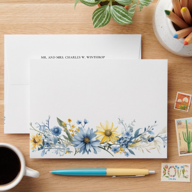 Summer Garden Floral Wedding Invitation Envelope (Desk)