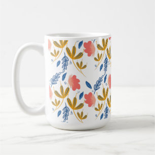 Summer Garden Florals Blue Coral Pink Greenery  Coffee Mug