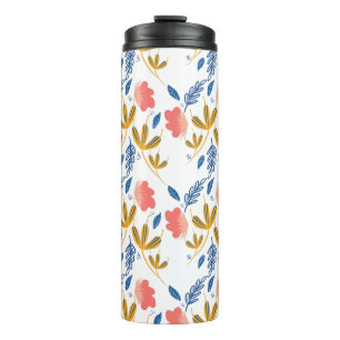 Summer Garden Florals Blue Coral Pink Greenery  Thermal Tumbler