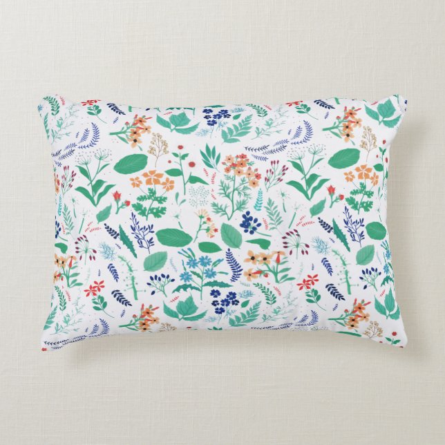 Summer Garden Flowers Leaves Botanical Blooms Accent Pillow (Front)
