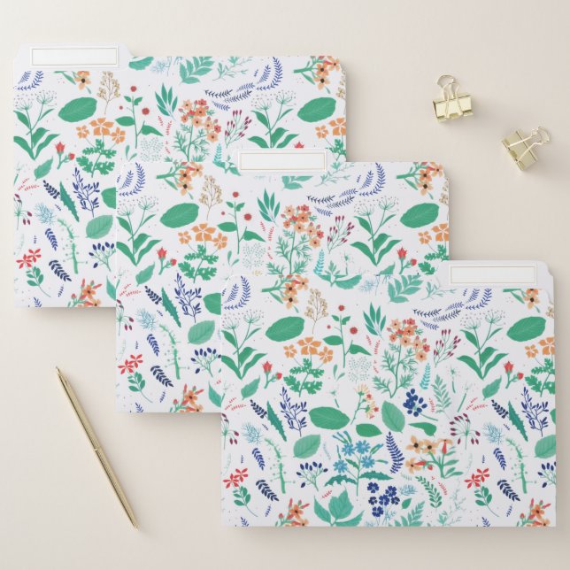 Summer Garden Flowers Leaves Botanical Blooms File Folder (Set)