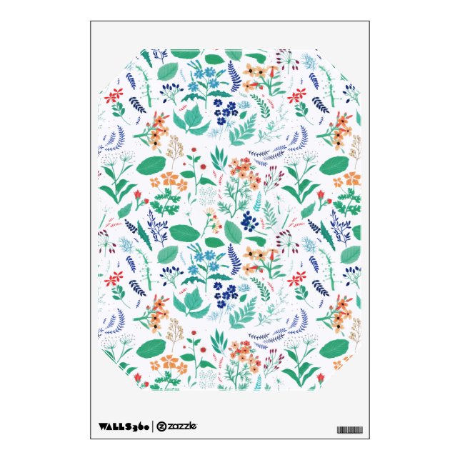 Summer Garden Flowers Leaves Botanical Blooms Wall Decal (Front)