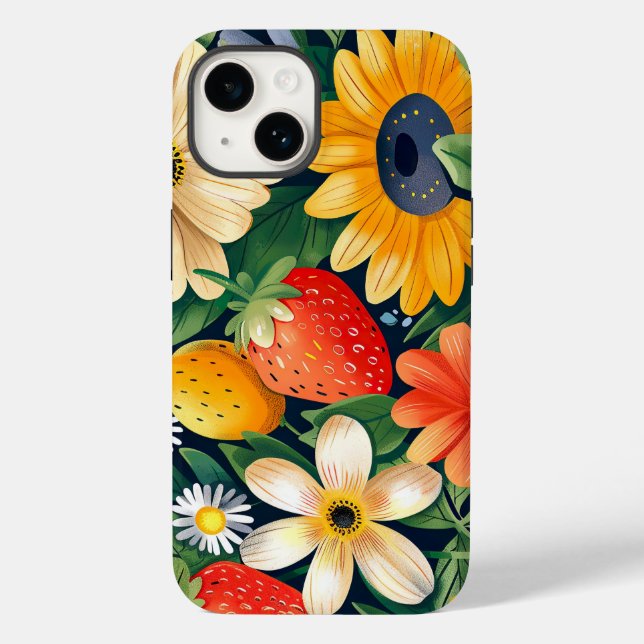 Summer Garden Flowers Strawberry Pattern Case-Mate iPhone Case (Back)