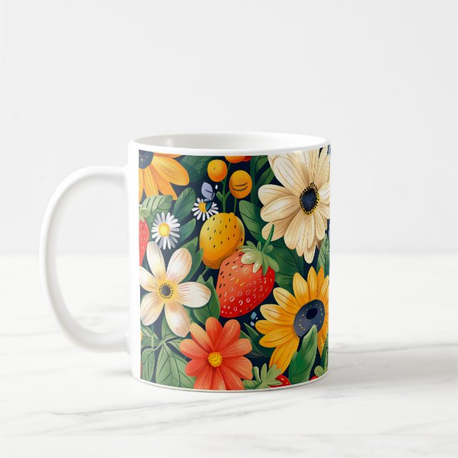 Summer Garden Flowers Strawberry Pattern Coffee Mug (Left)