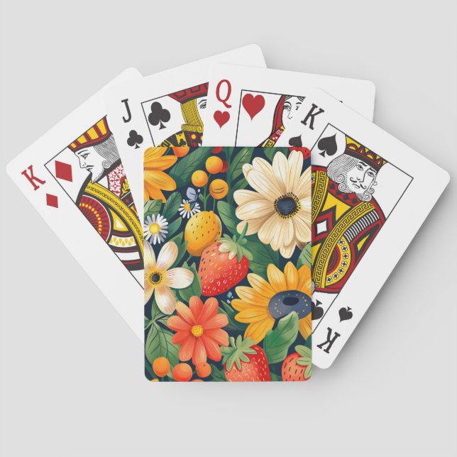 Summer Garden Flowers Strawberry Pattern Poker Cards (Back)