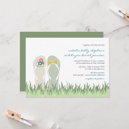 Summer Garden Grass Flowers Flip Flops Wedding Invitation