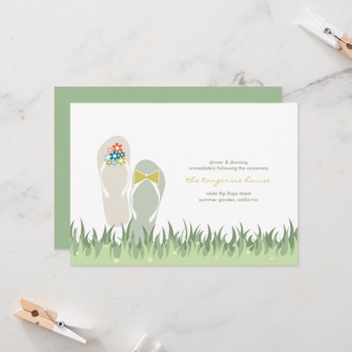 Summer Garden Grass Flowers Flip Flops Wedding Personalized Invites