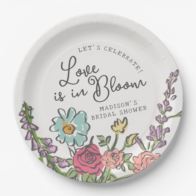 Summer Garden Party Bright Floral Bridal Shower Paper Plates (Front)