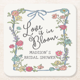 Summer Garden Party Bright Floral Bridal Shower Square Paper Coaster