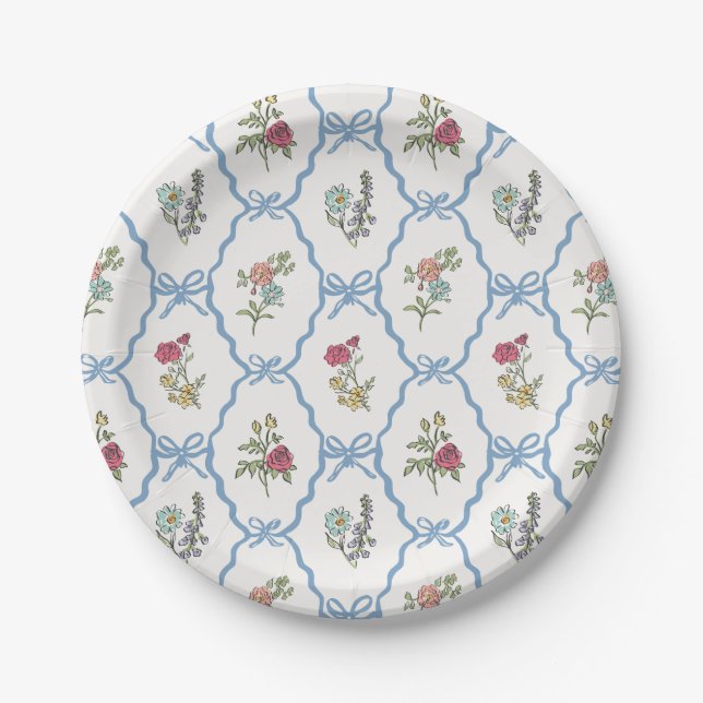 Summer Garden Party Bright Floral Coquette Paper Plates (Front)