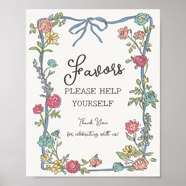 Summer Garden Party Bright Floral Favors Poster (Front)