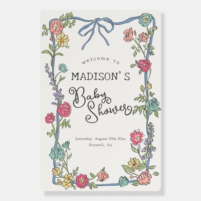 Summer Garden Party Floral Baby Shower Welcome Foam Board (Front)