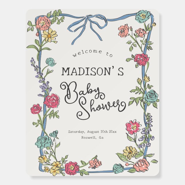 Summer Garden Party Floral Baby Shower Welcome Foam Board (Front)