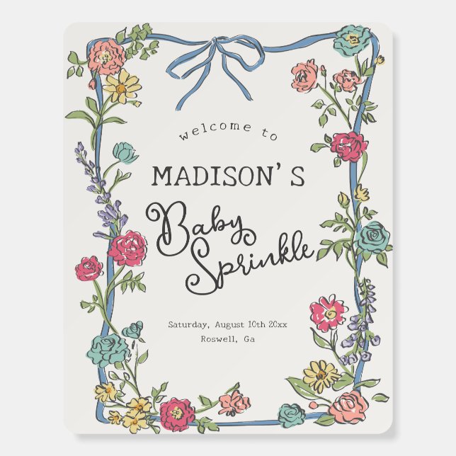 Summer Garden Party Floral Baby Sprinkle Welcome Foam Board (Front)