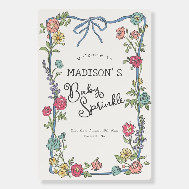 Summer Garden Party Floral Baby Sprinkle Welcome Foam Board (Front)