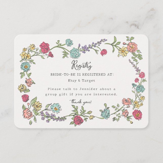 Summer Garden Party Floral Registry Invite Insert (Front)