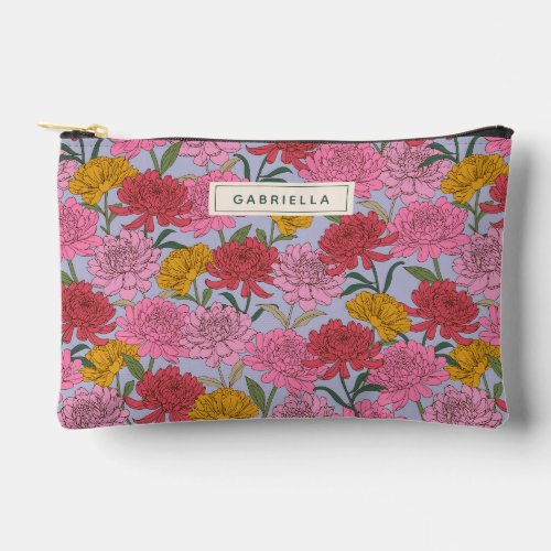 Summer Garden Pink Floral Bridesmaid Personalized Accessory Pouch