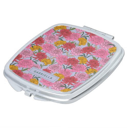 Summer Garden Pink Floral Bridesmaid Personalized Compact Mirror