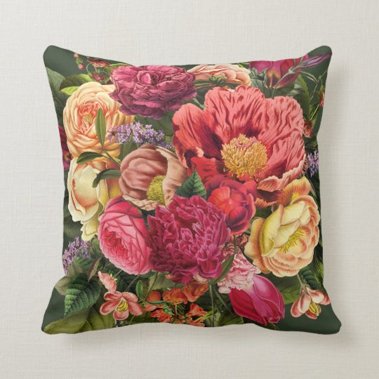 Summer Garden Red Yellow Pink And Green Flowers Throw Pillow