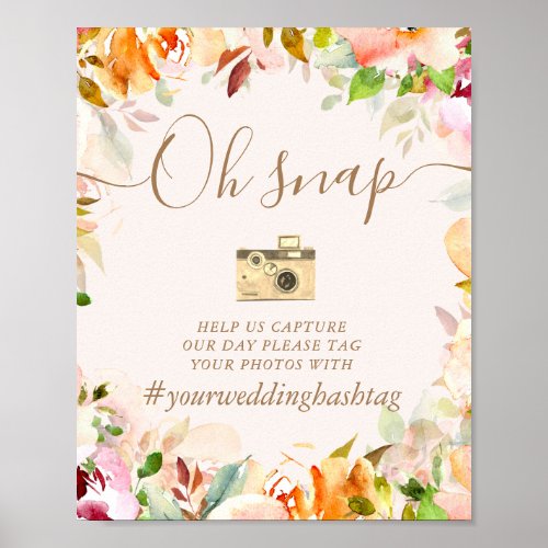 summer garden watercolor floral Hashtag Sign