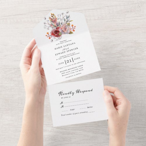 Summer Garden Watercolor Floral Wedding All In One Invitation