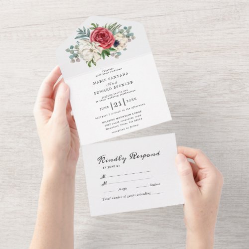 Summer Garden Watercolor Floral Wedding All In One Invitation