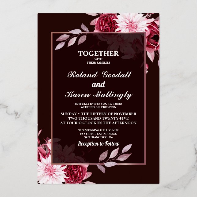 Summer Garden Watercolor Floral Wedding  Foil Invitation (Front)
