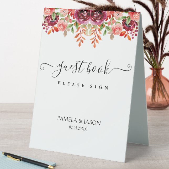Summer Garden Watercolor Floral Wedding guestbook  Table Tent (In SItu (Table))