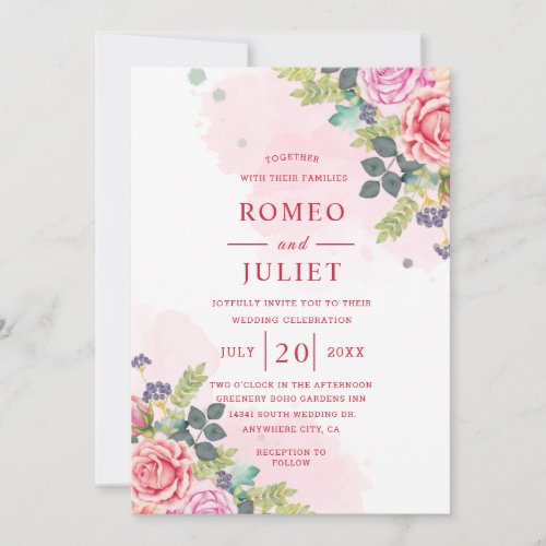  Summer Garden Watercolor Floral Wedding Invitatio Invitation