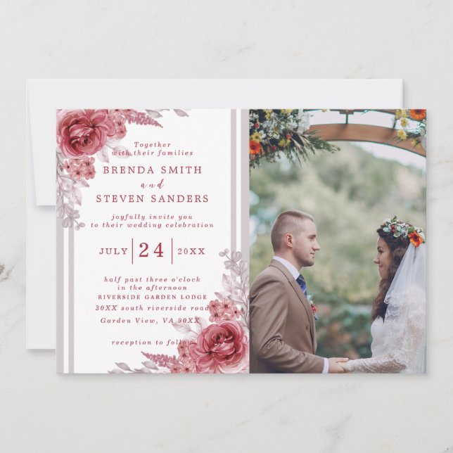 Summer Garden Watercolor Floral Wedding Invitation (Front)