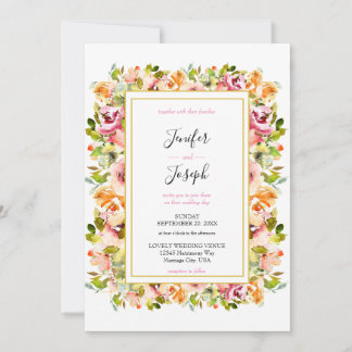 Summer Garden Watercolor Floral Wedding Invitation