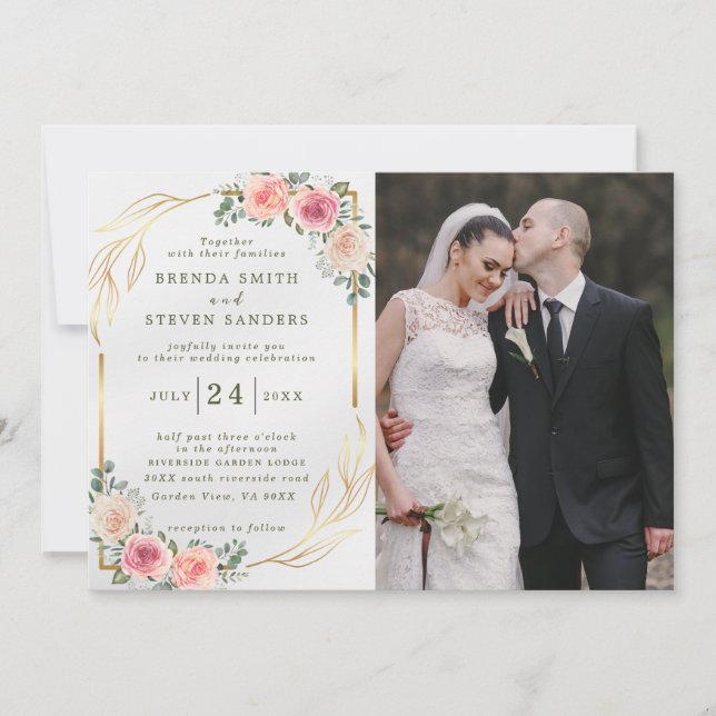 Summer Garden Watercolor Floral Wedding Invitation (Front)