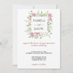 Summer Garden Watercolor Floral wedding Invitation