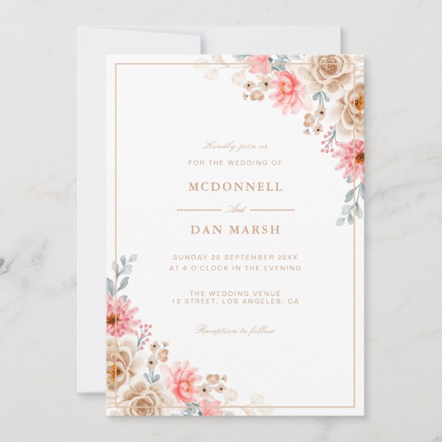 Summer Garden Watercolor Floral Wedding Invitation (Front)