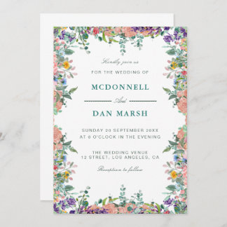 Summer Garden Watercolor Floral Wedding Invitation