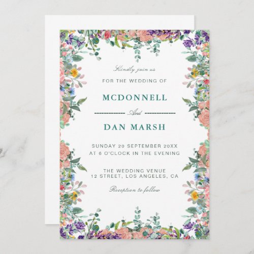 Summer Garden Watercolor Floral Wedding Invitation