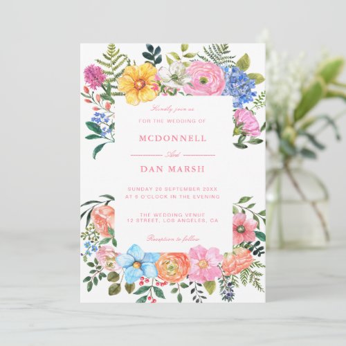 Summer Garden Watercolor Floral Wedding Invitation