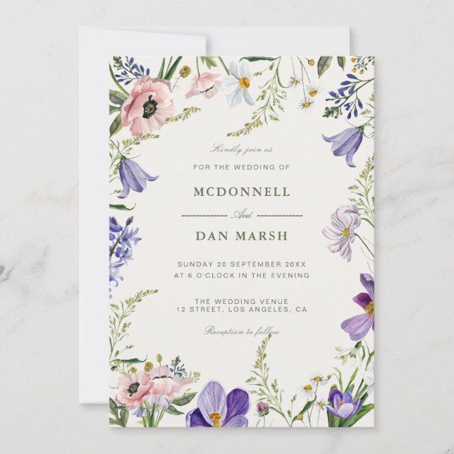 Summer Garden Watercolor Floral Wedding Invitation (Front)