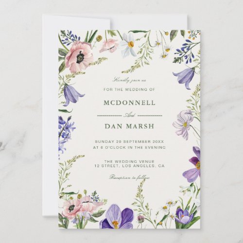 Summer Garden Watercolor Floral Wedding Invitation