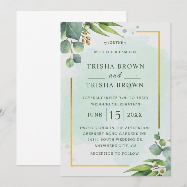Summer Garden Watercolor floral Wedding Invitation (Front/Back)