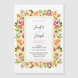 Summer Garden Watercolor Floral Wedding Magnetic Invitation