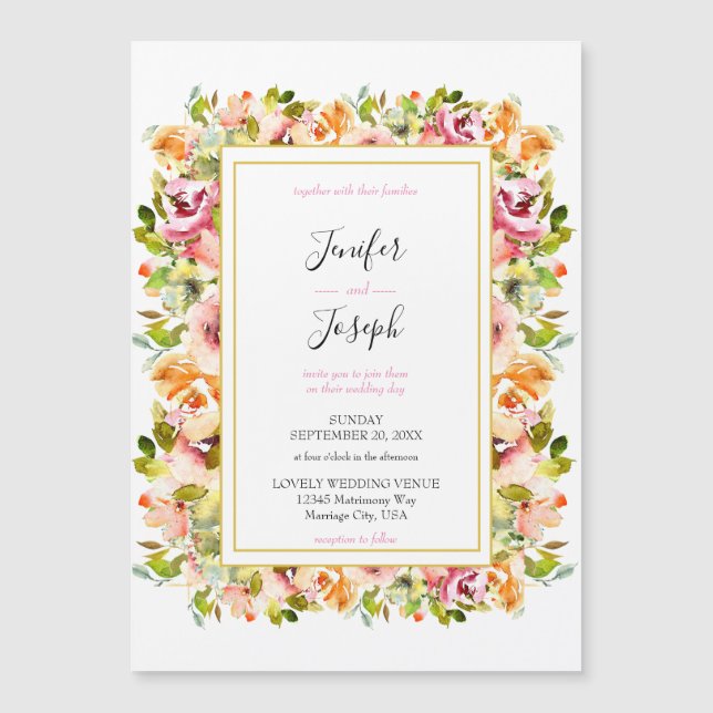 Summer Garden Watercolor Floral Wedding  Magnetic Invitation (Front)