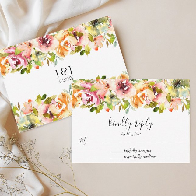 Summer Garden Watercolor Floral Wedding RSVP Card (Summer Garden Watercolor Floral Wedding RSVP Card)