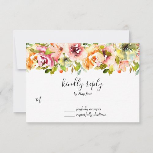 Summer Garden Watercolor Floral Wedding RSVP Card