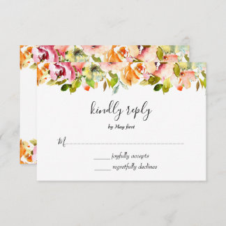 Summer Garden Watercolor Floral Wedding RSVP Card