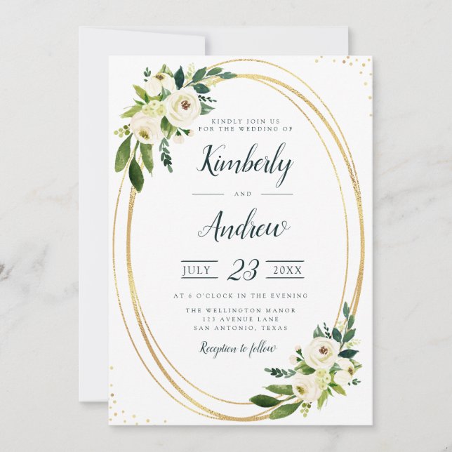 summer garden white florals wedding invitation (Front)