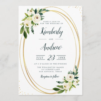 summer garden white florals wedding invitation
