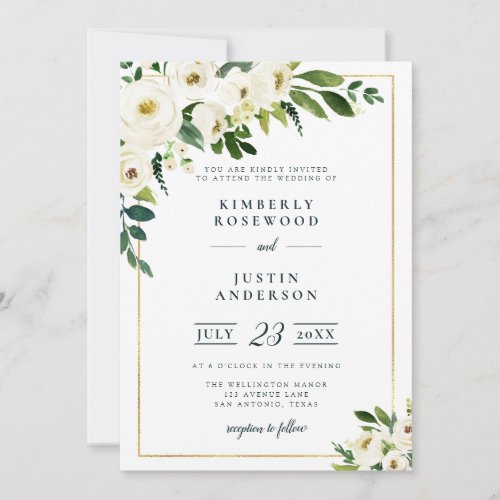 summer garden white florals wedding invitation