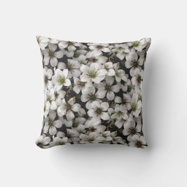 Summer Garden White Flowers Throw Pillow (Front)