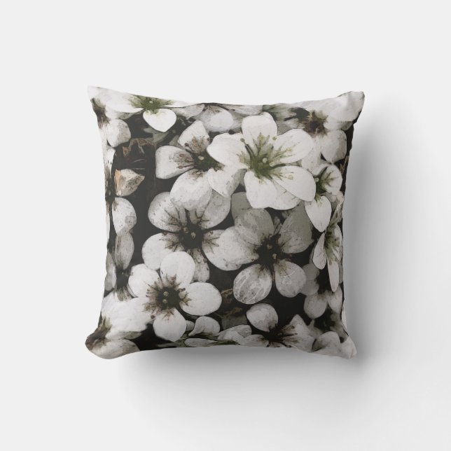 Summer Garden White Flowers Throw Pillow (Front)